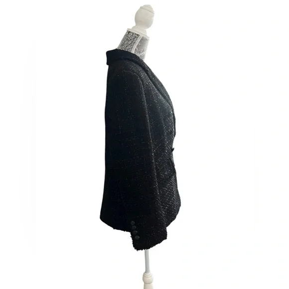 White House Black Market Black Metallic Tweed Double-Breasted Blazer NWT Size 14
